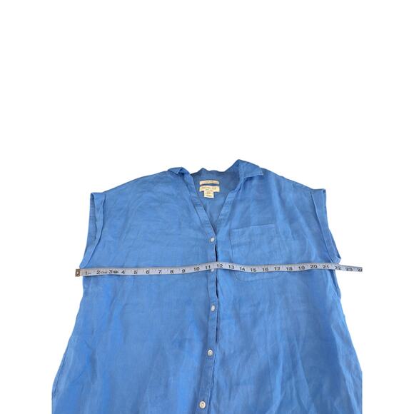 Rachel Zoe Linen Shirt Blue Button Up Casual Short Sleeve Lagenlook Medium - Picture 10 of 11